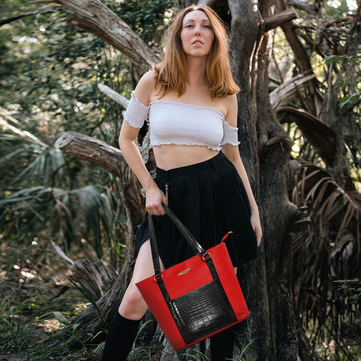 Croco Pocket Red Handbag